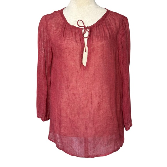 Eileen Fisher Tops - Eileen Fisher Top Linen Gauze Sheer Tie 3/4 Sleeve